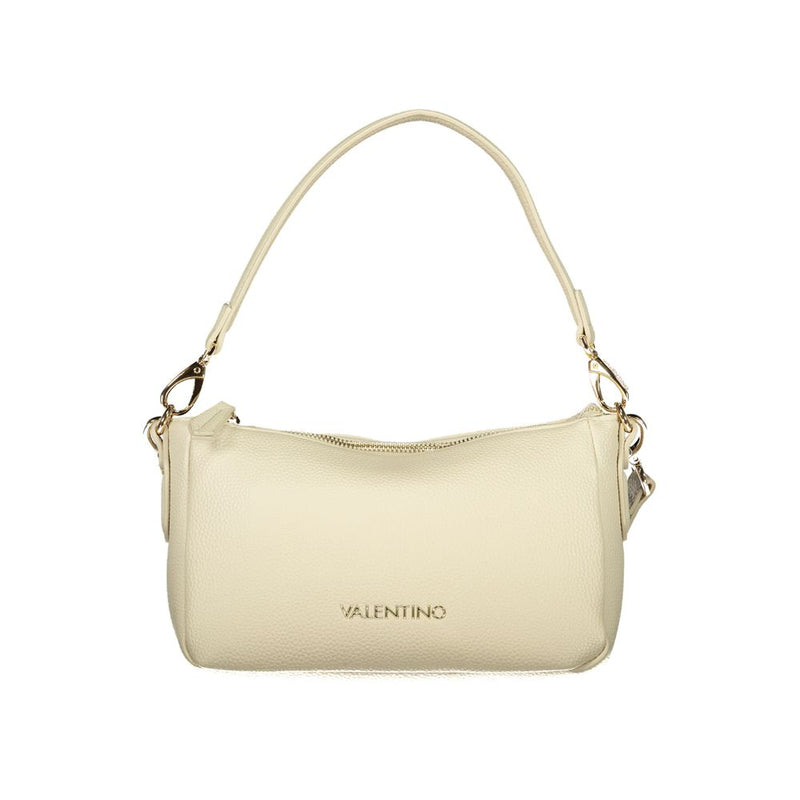 Beige polyurethane shoulder bag with a short strap and gold hardware