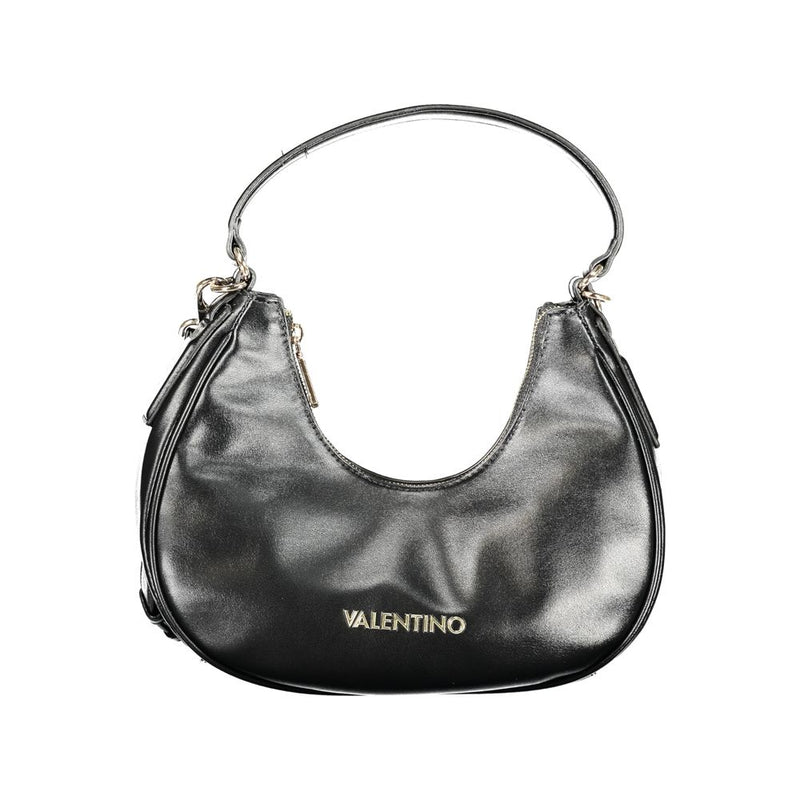 Black polyurethane Valentino shoulder bag with curved design and gold hardware