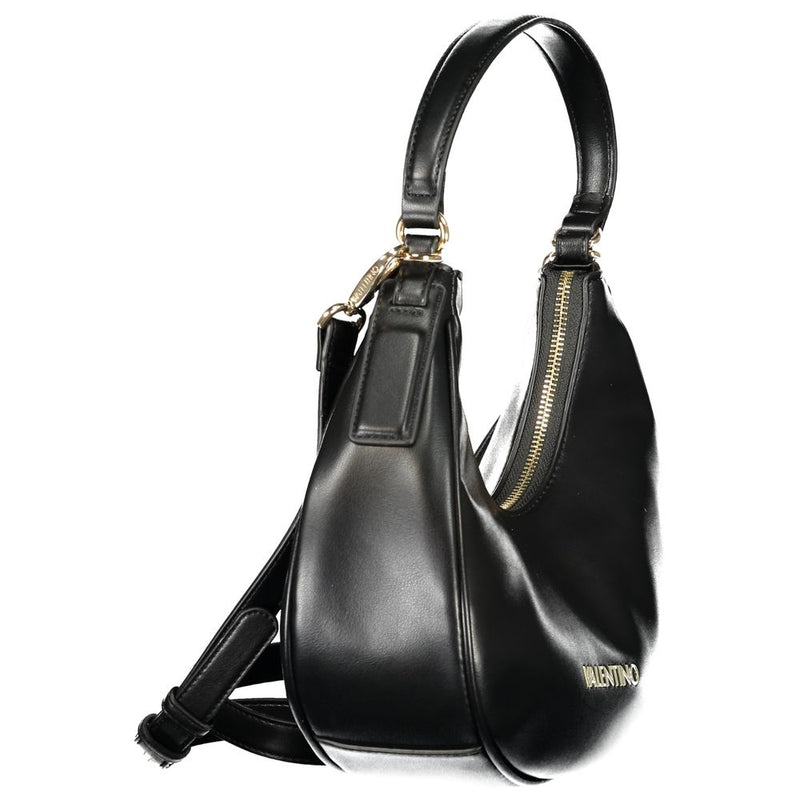 Black polyurethane hobo shoulder bag with a curved top zip and gold hardware