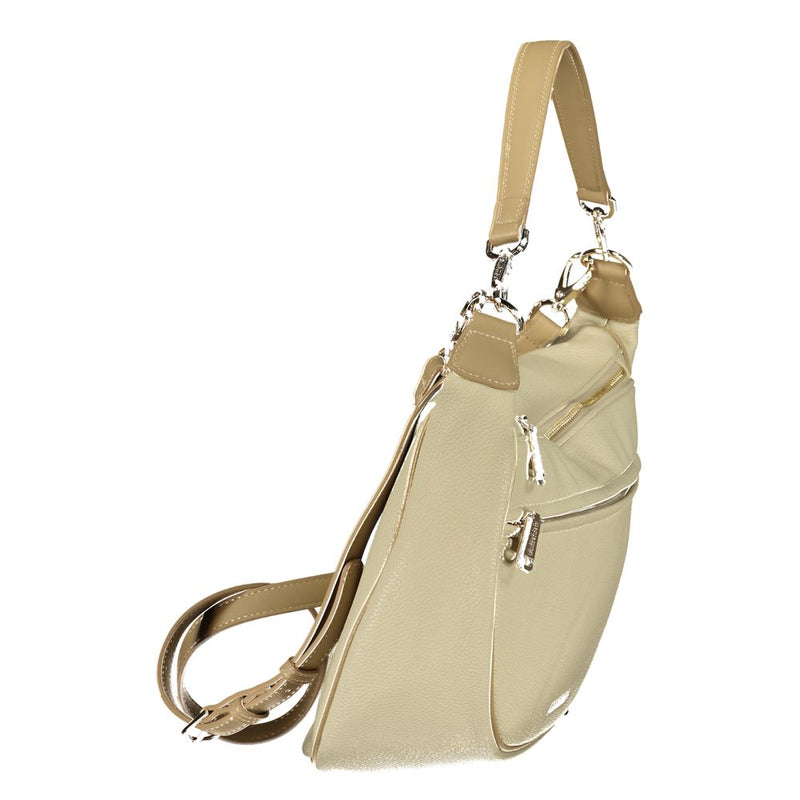 Beige polyurethane Mario Valentino women's shoulder bag with zippered pockets and adjustable straps