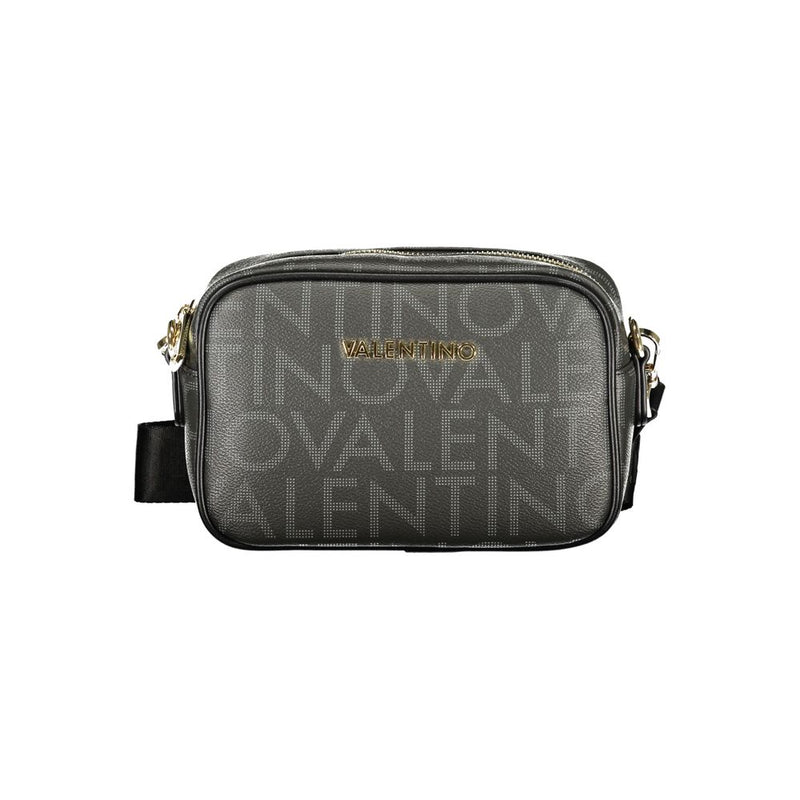 Black polyurethane Mario Valentino crossbody bag with repeating logo pattern