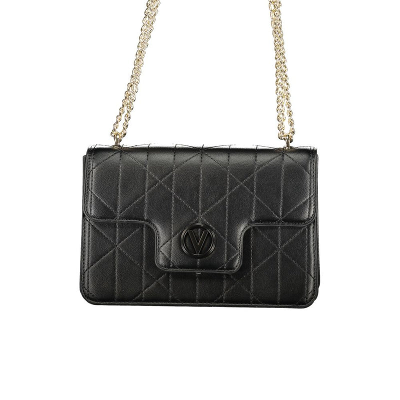 Black quilted polyurethane shoulder bag with gold chain strap