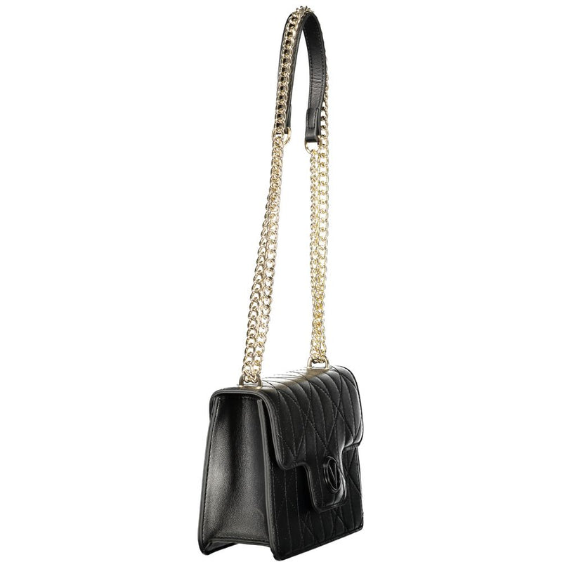 Black quilted polyurethane women's shoulder bag with gold chain strap