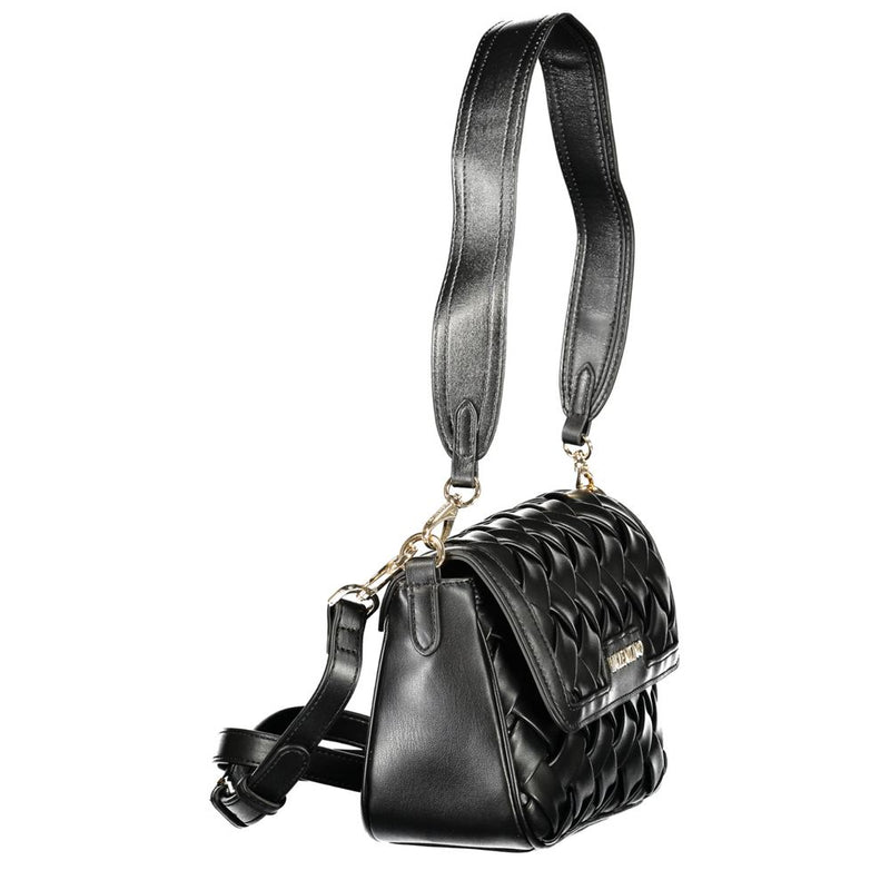 Black quilted polyurethane women shoulder bag with thick strap