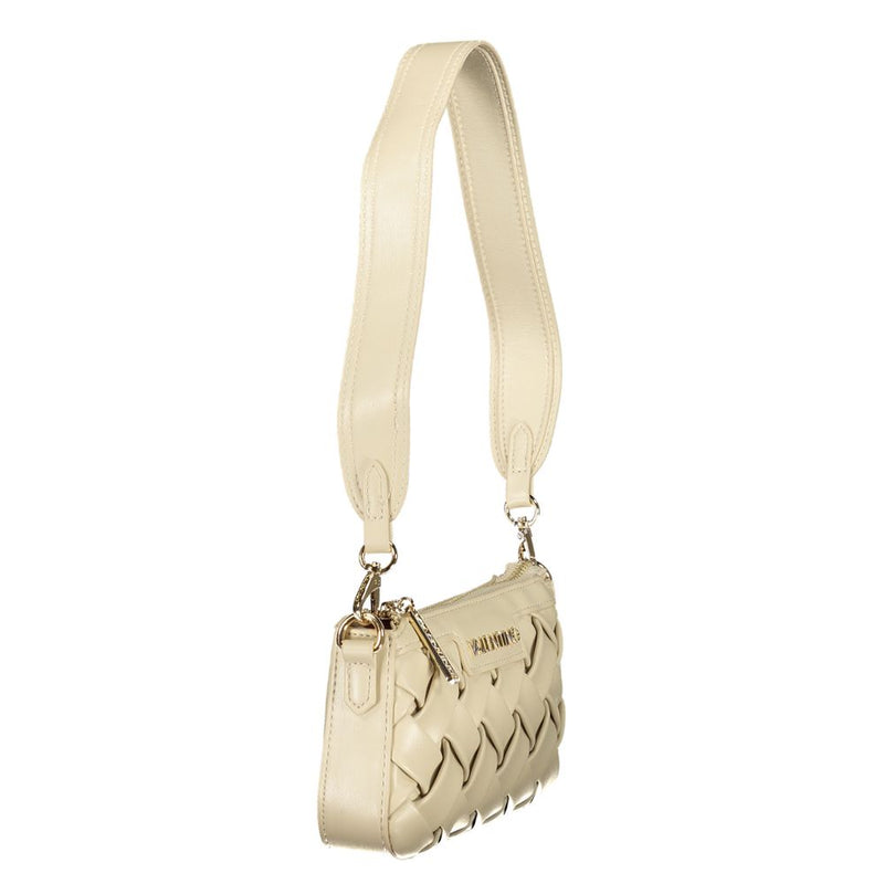 Beige polyurethane woven women's shoulder bag with thick strap
