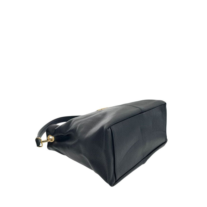 Black leather women's shoulder bag with gold hardware