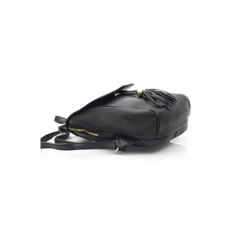 Black leather women's crossbody bag with tassel accent