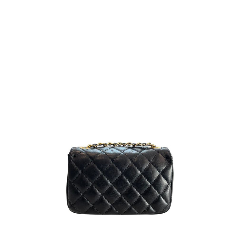 Black quilted leather shoulder bag with gold chain strap
