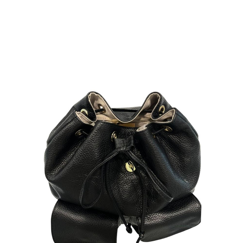 Black leather women drawstring backpack
