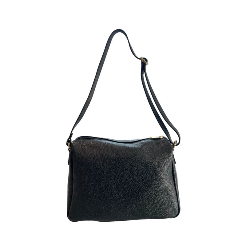 Black pebbled leather women's crossbody bag with long strap
