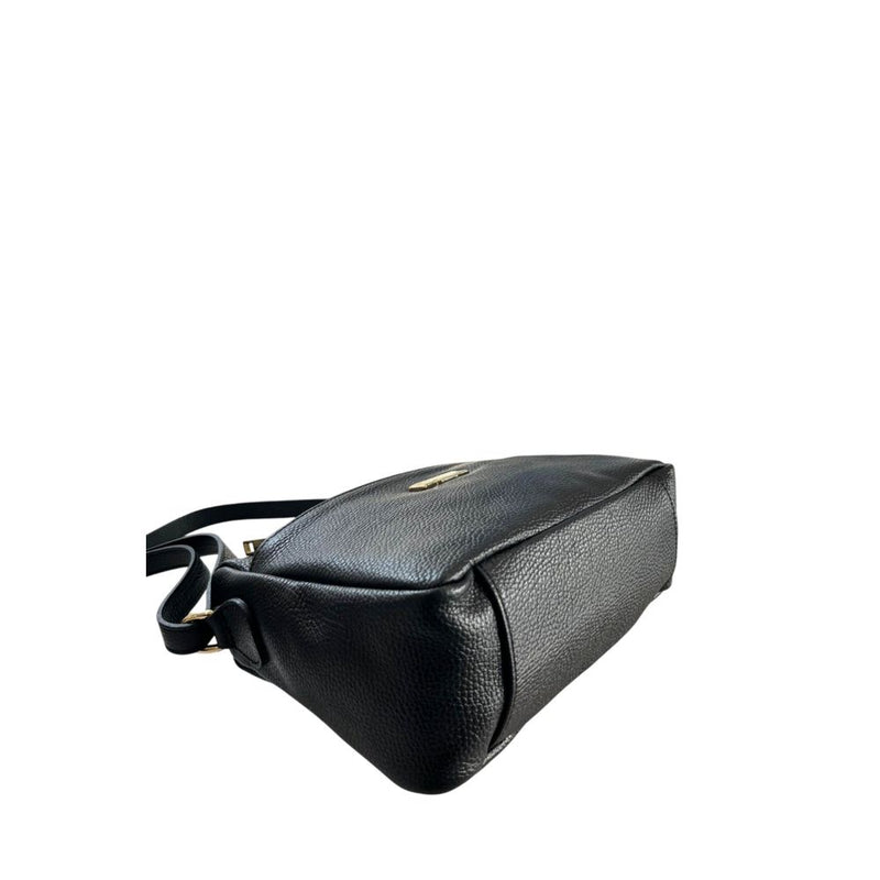 Black pebbled leather women's crossbody bag with gold hardware