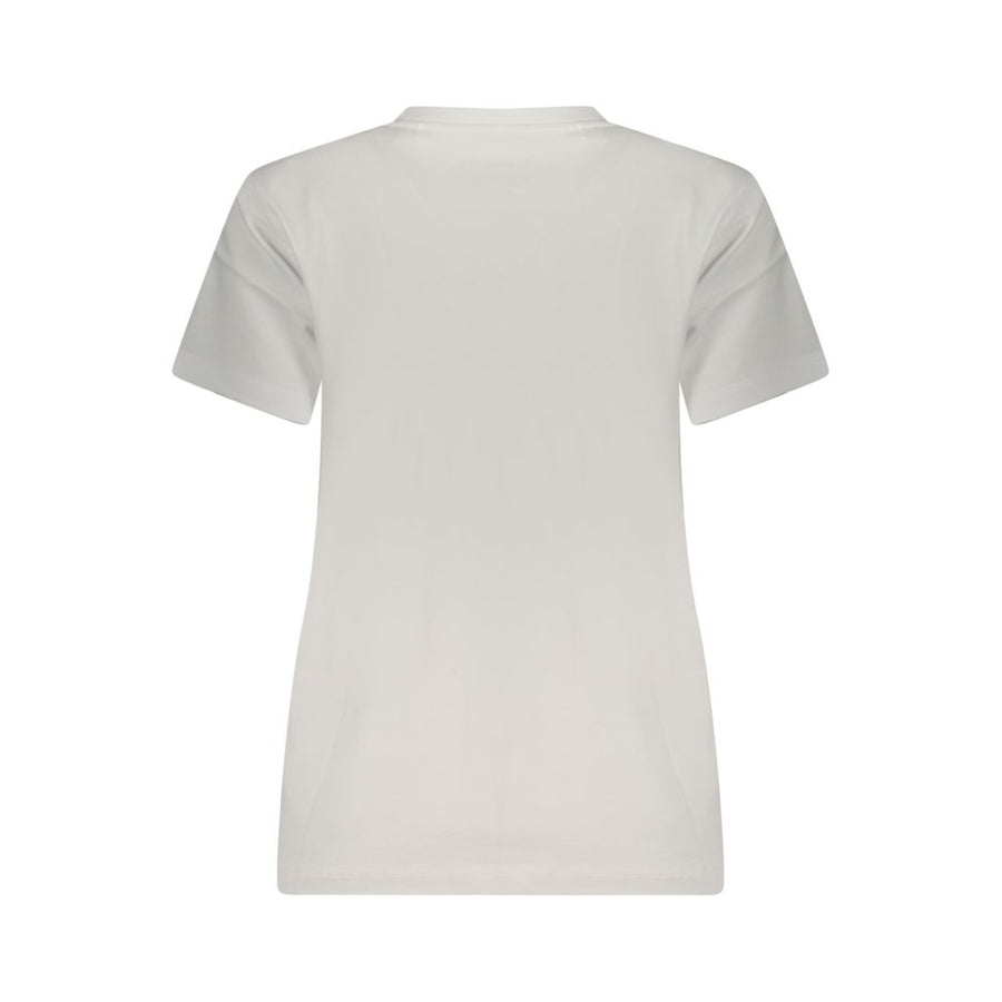 White cotton women's short-sleeve t-shirt with a crew neck and small chest logo