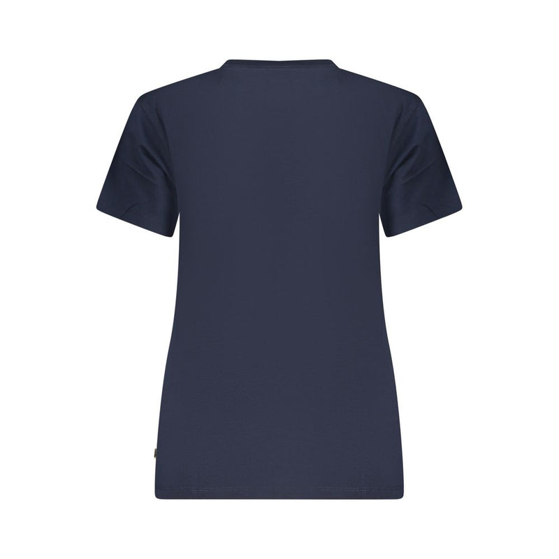 Blue cotton women's short-sleeve t-shirt seen from the back