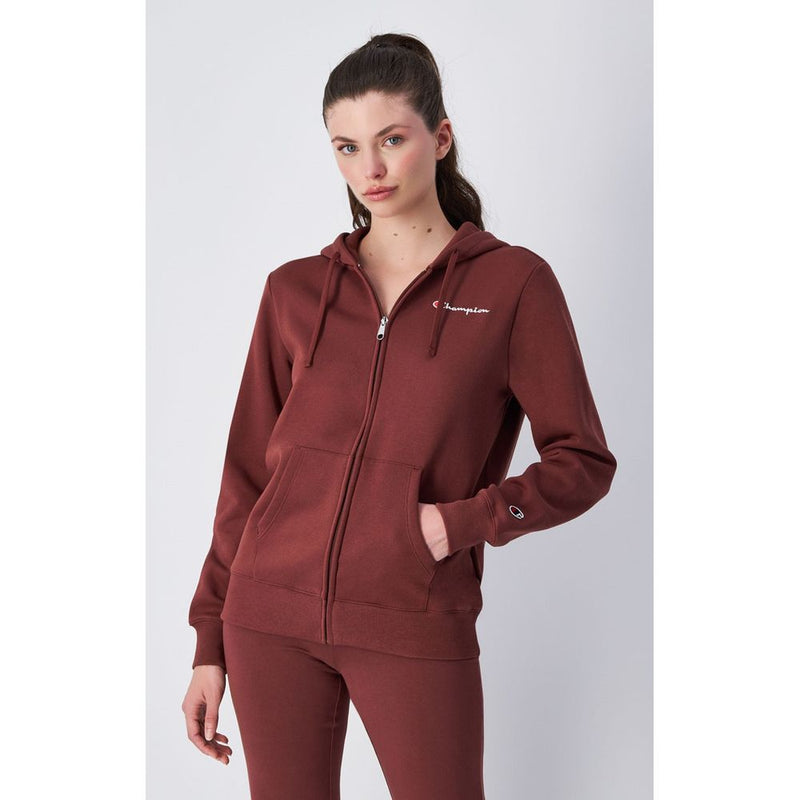 Burgundy cotton zip-up hoodie sweatshirt with white Champion logo on chest