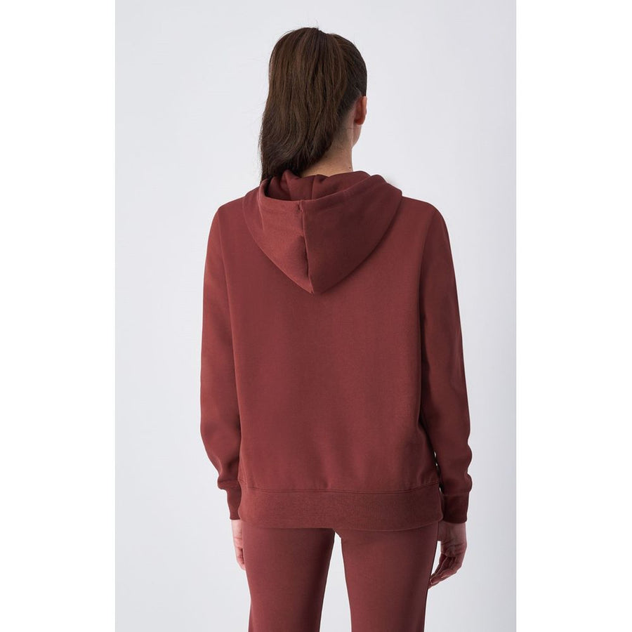 Burgundy cotton zip-up hoodie sweatshirt with white Champion logo on chest