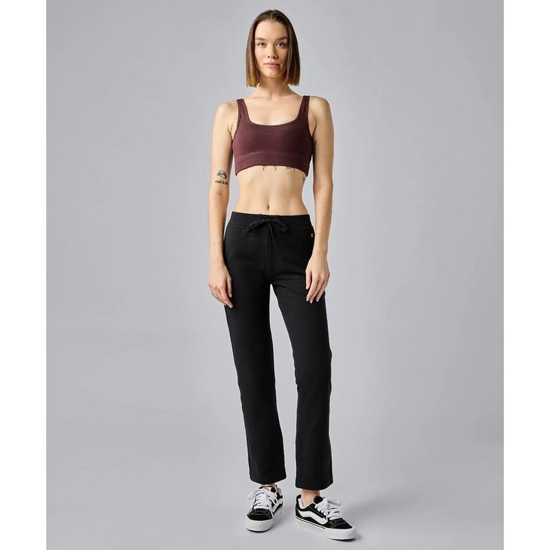 Brown ribbed cotton crop top worn with black sweatpants