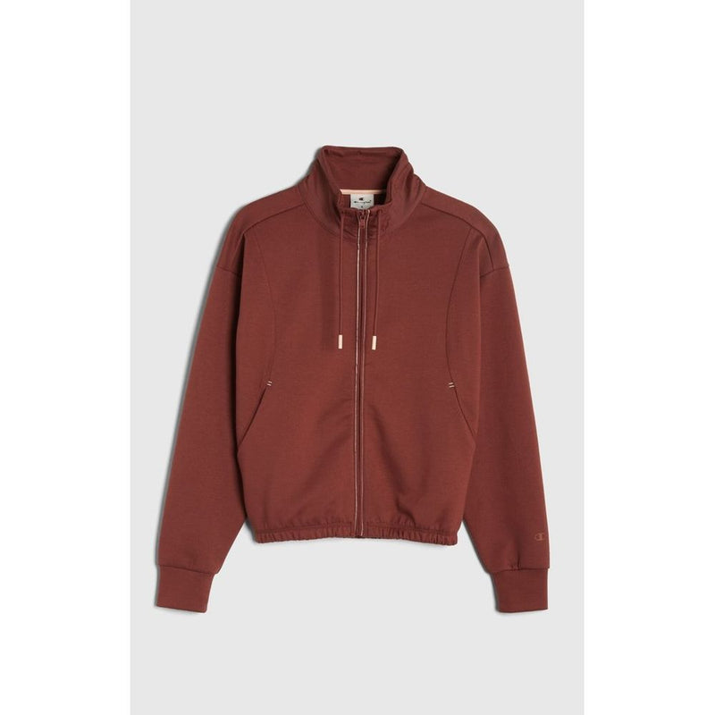 Burgundy polyester full-zip mock-neck sweatshirt with drawstrings