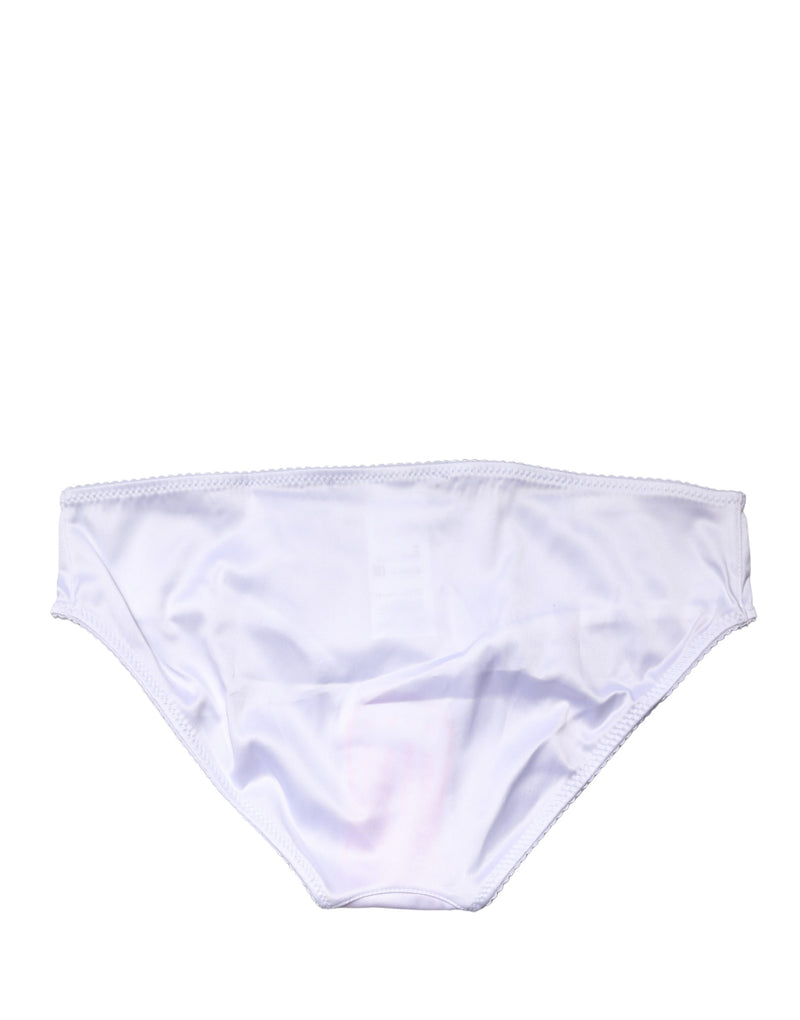 White silk stretch mid-waist brief panty underwear viewed from the back