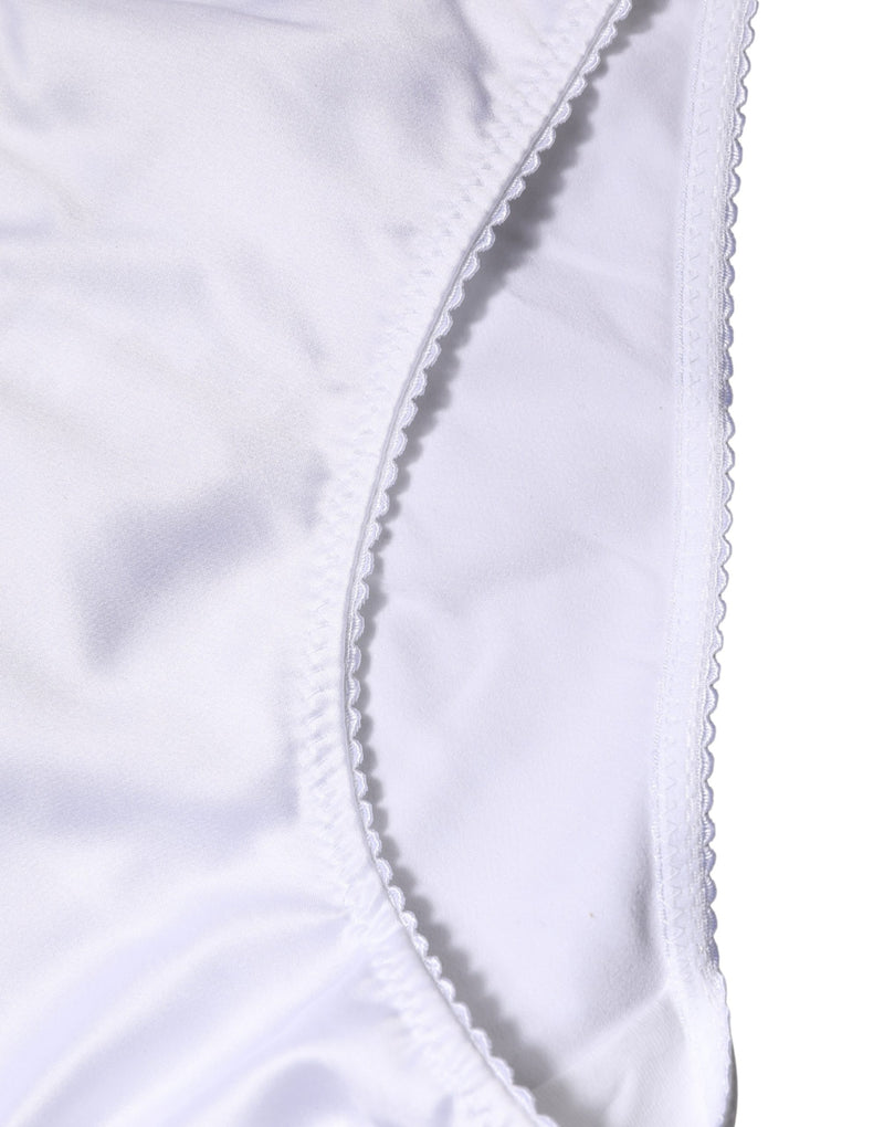 White silk stretch brief panty with scalloped trim edges