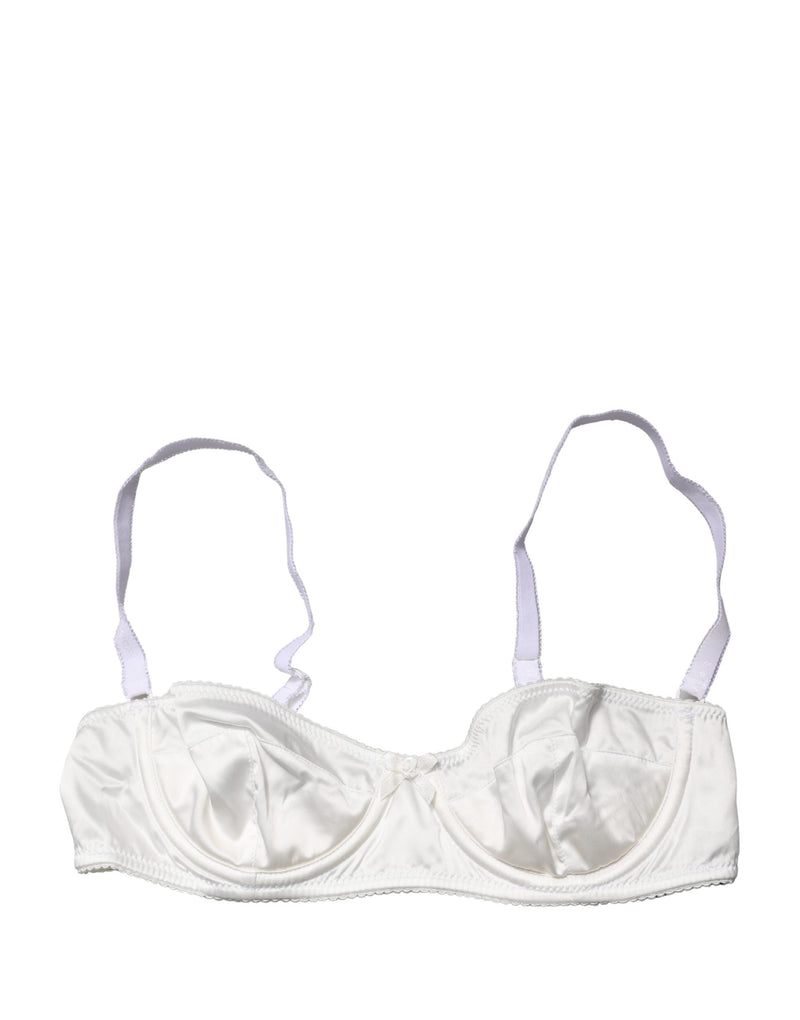 White satin underwire balconette bra with adjustable straps