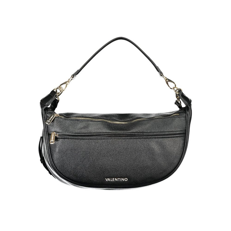 Black textured polyurethane hobo bag with a zipper and shoulder strap