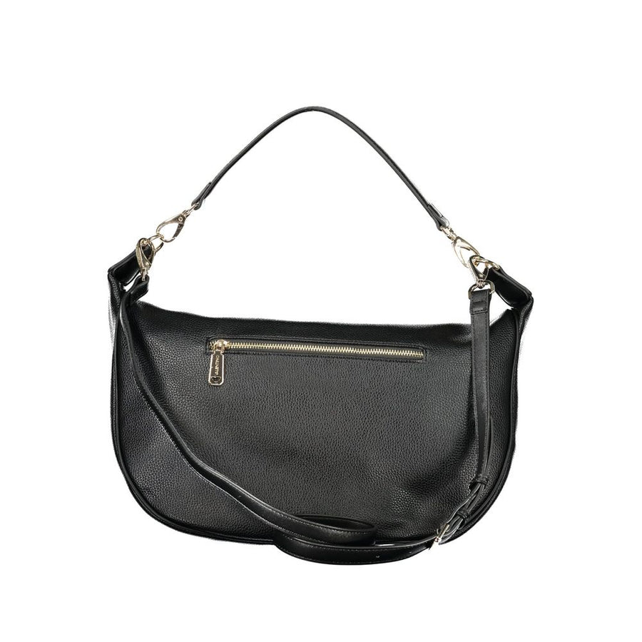 Black textured polyurethane hobo bag with a zipper and shoulder strap