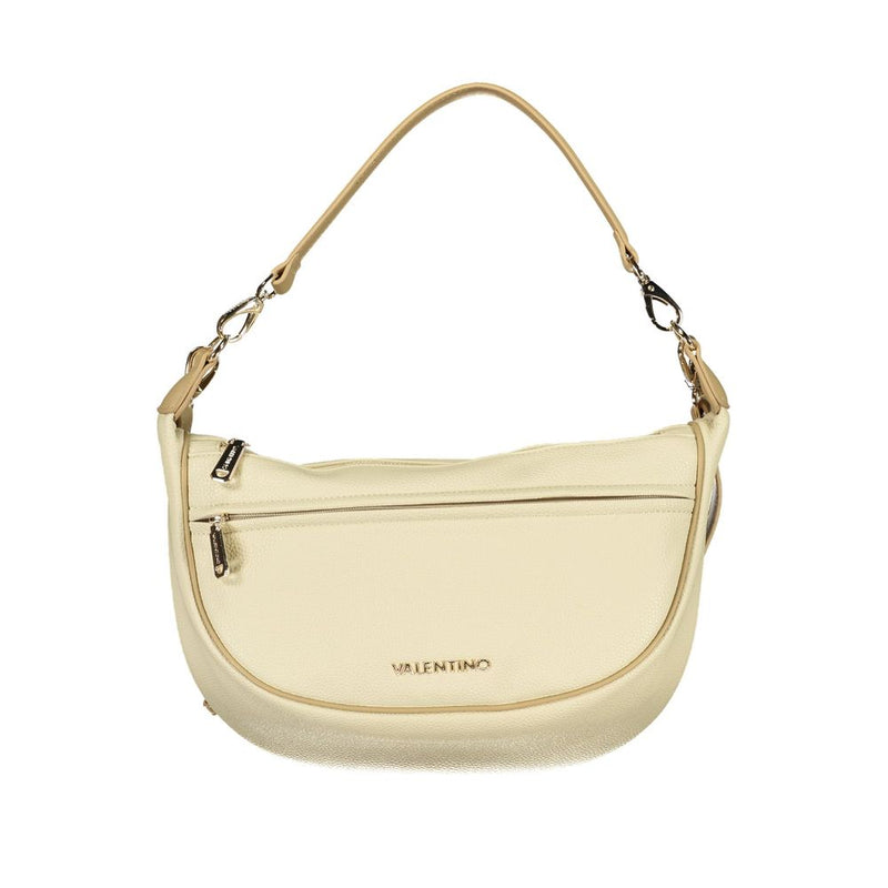 Beige polyurethane women's hobo bag with a zipper and an adjustable shoulder strap