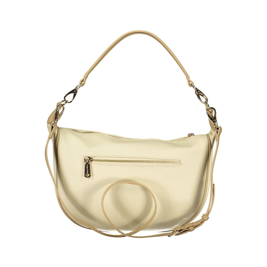 Beige polyurethane women's hobo bag with a zipper and an adjustable shoulder strap