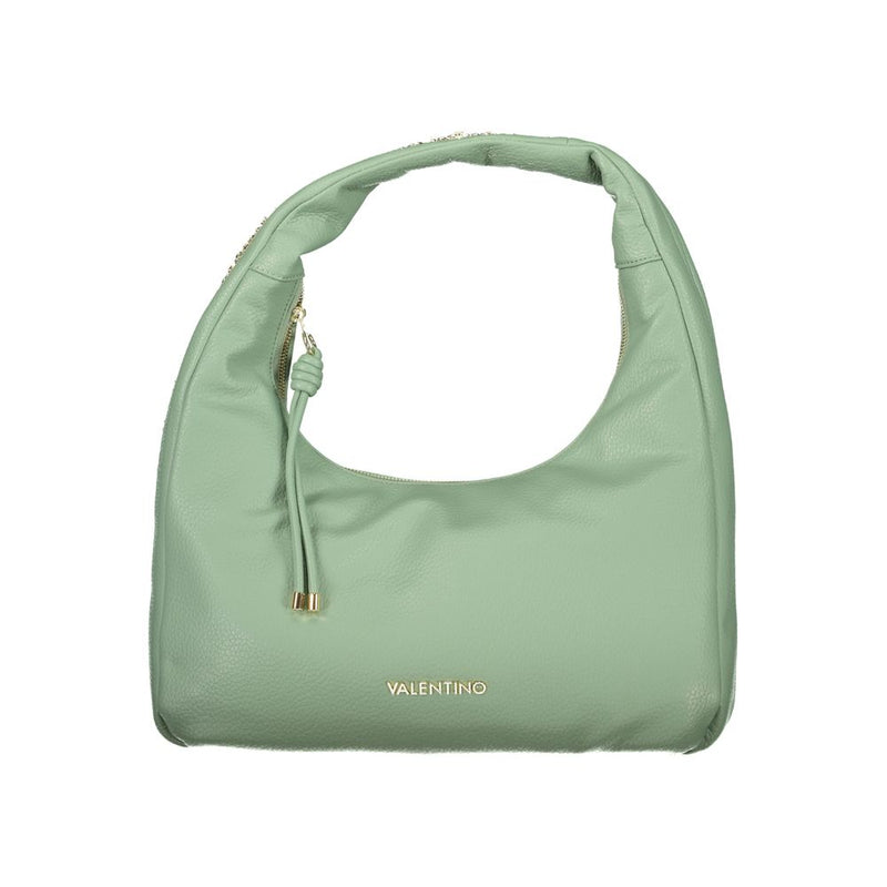 Sage green polyurethane hobo shoulder bag with a slouchy design and gold hardware branding