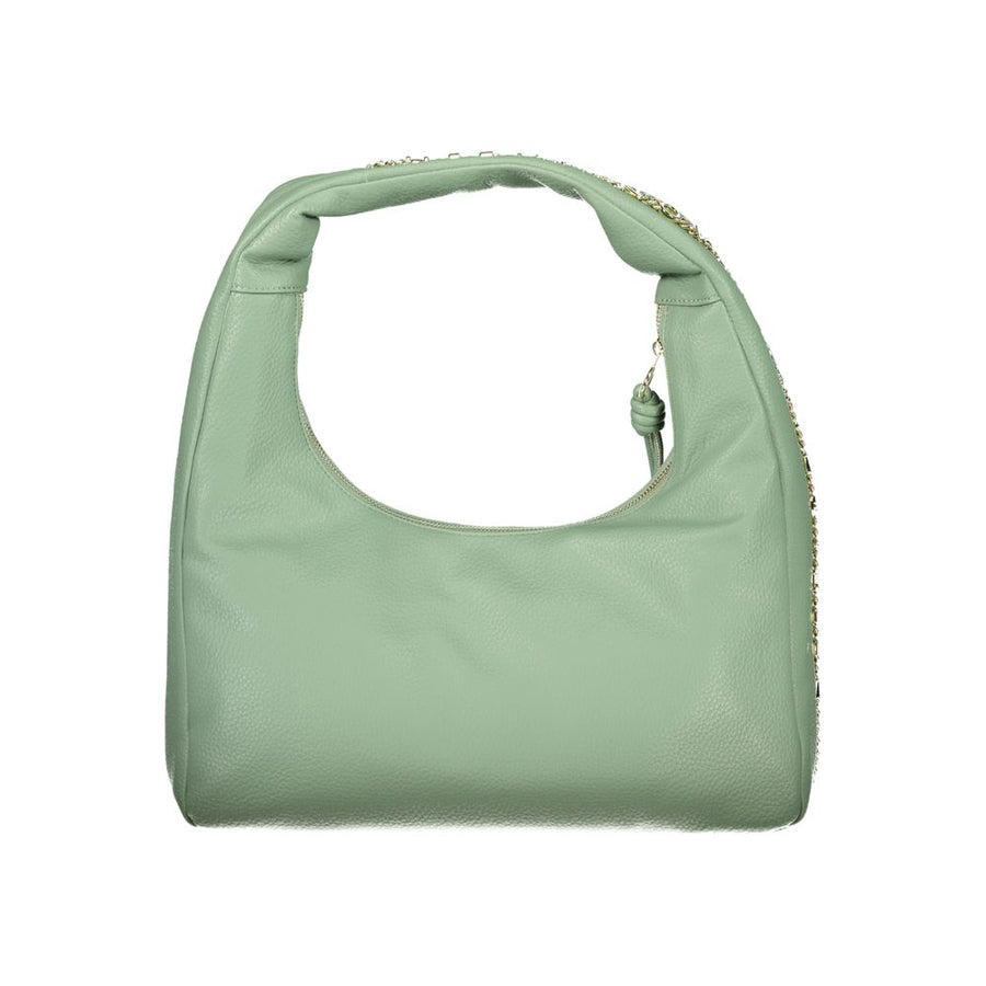 Sage green polyurethane hobo shoulder bag with a slouchy design and gold hardware branding