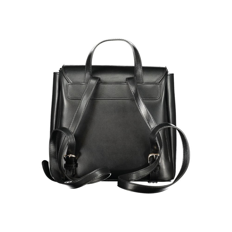 Mario Valentino black polyurethane women's backpack with shoulder straps and top handle