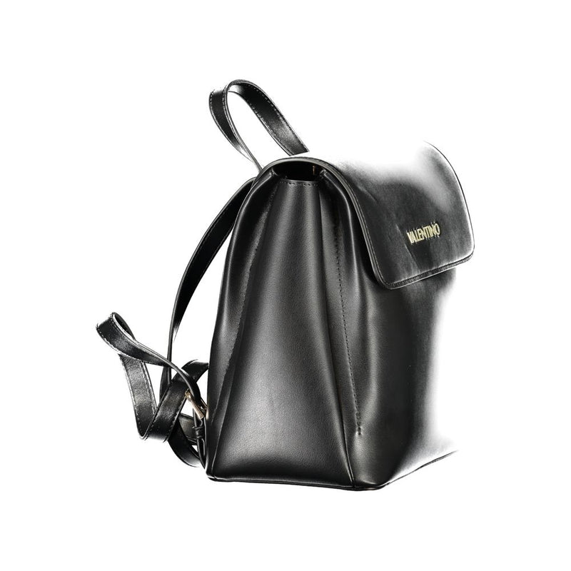 Black polyurethane Mario Valentino women's backpack with flap closure