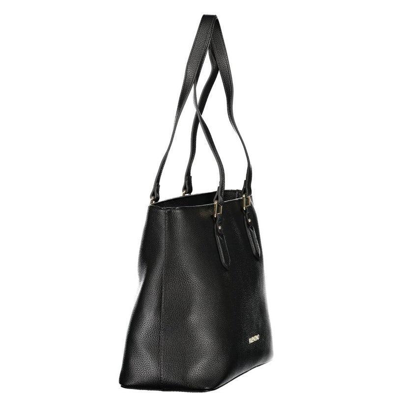 Black textured polyurethane tote bag with dual shoulder straps
