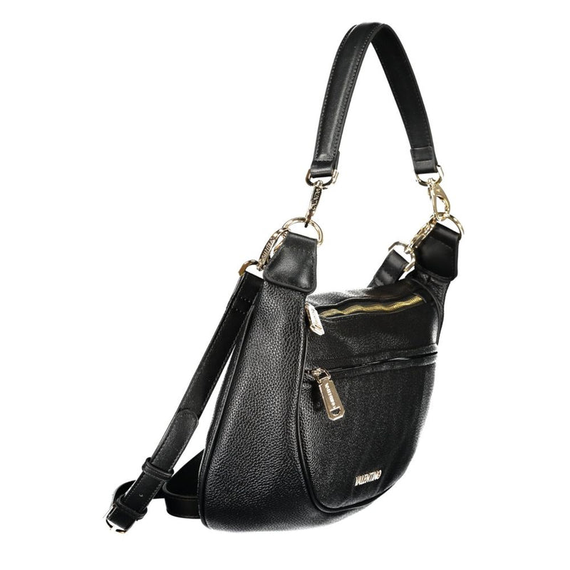 Black polyurethane hobo shoulder bag with textured leather-like finish and gold hardware