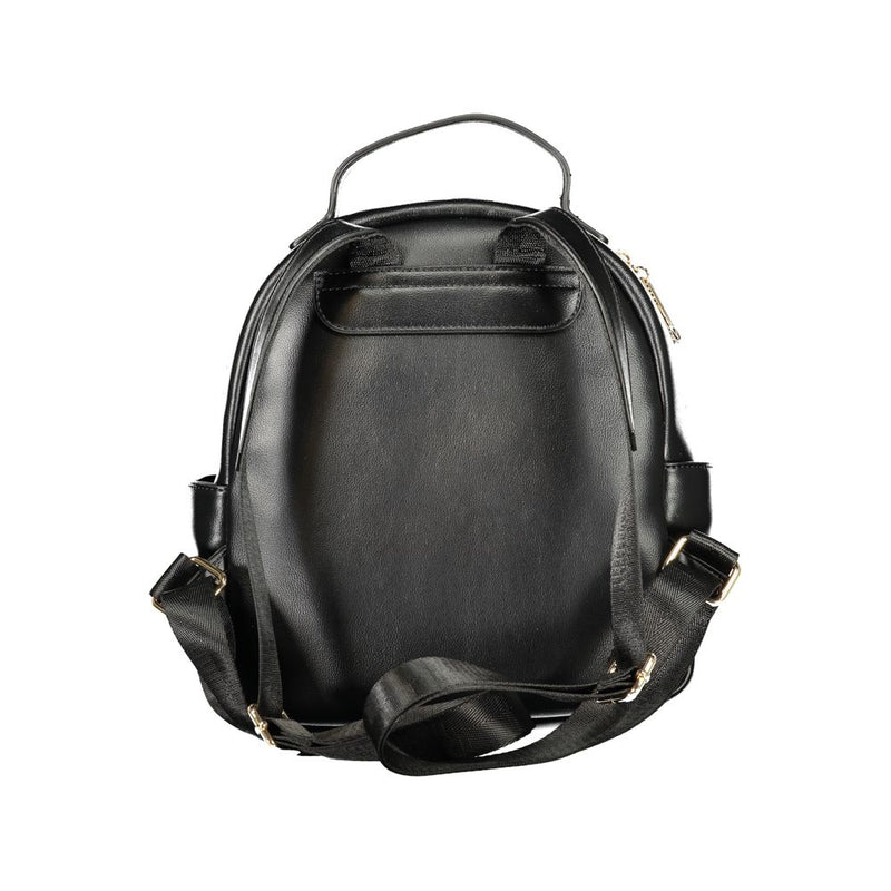 Black polyurethane women's backpack with adjustable straps and top handle