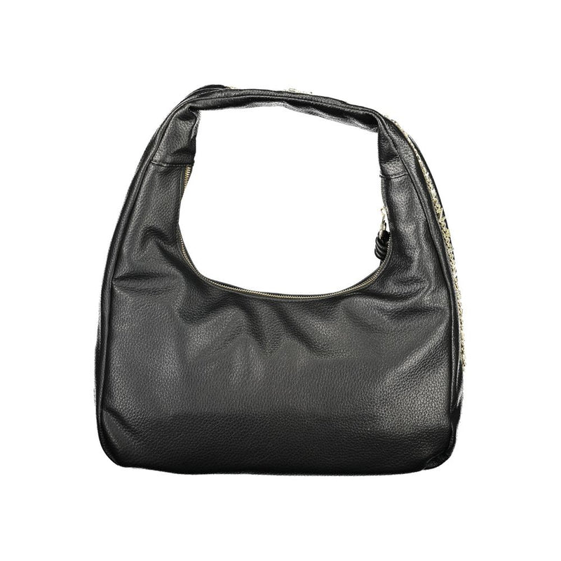Black polyurethane hobo shoulder bag with a soft, textured finish and gold zipper closure