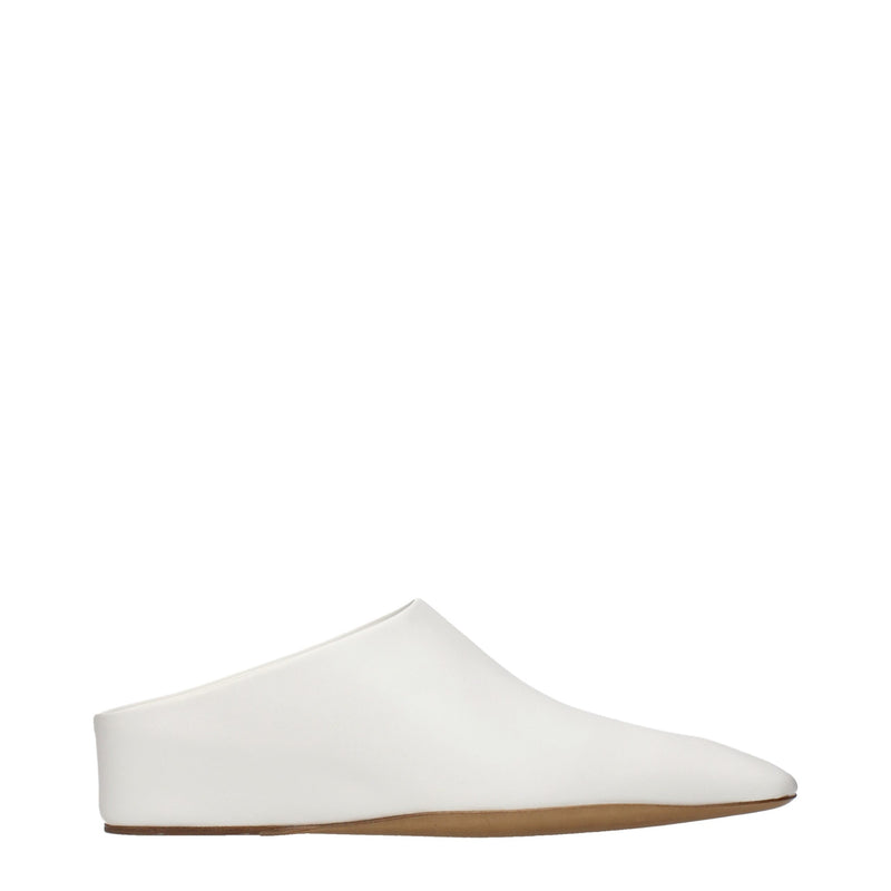 Minimalist white leather slip-on mule with a pointed toe and flat sole