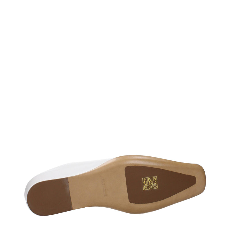 White leather slipper sole showing brown bottom with heel and toe grips