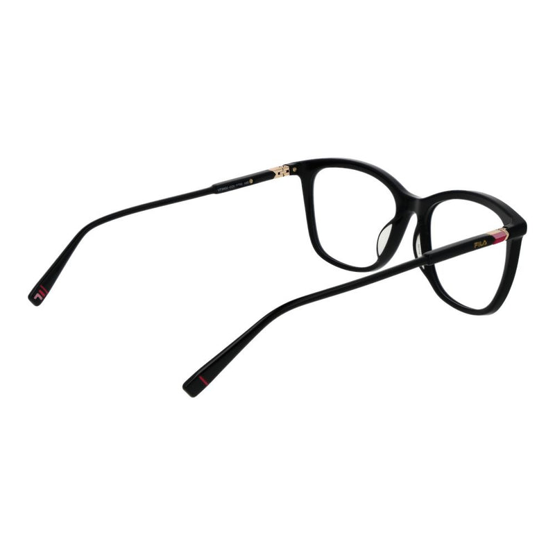 Black plastic optical glasses frames with rounded rectangular lenses and red accents