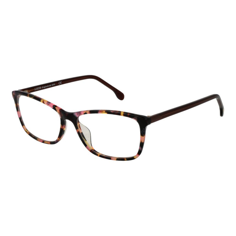Multicolor tortoiseshell cellulose acetate eyeglass frames with dark brown temples