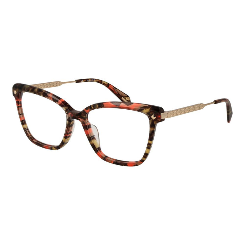 Police multicolored metal and acetate cat-eye eyeglass frames with tortoiseshell pattern