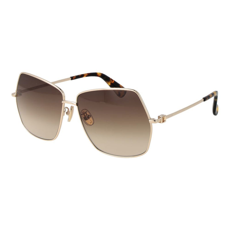 Gold metal geometric sunglasses with brown gradient lenses and tortoiseshell temple tips
