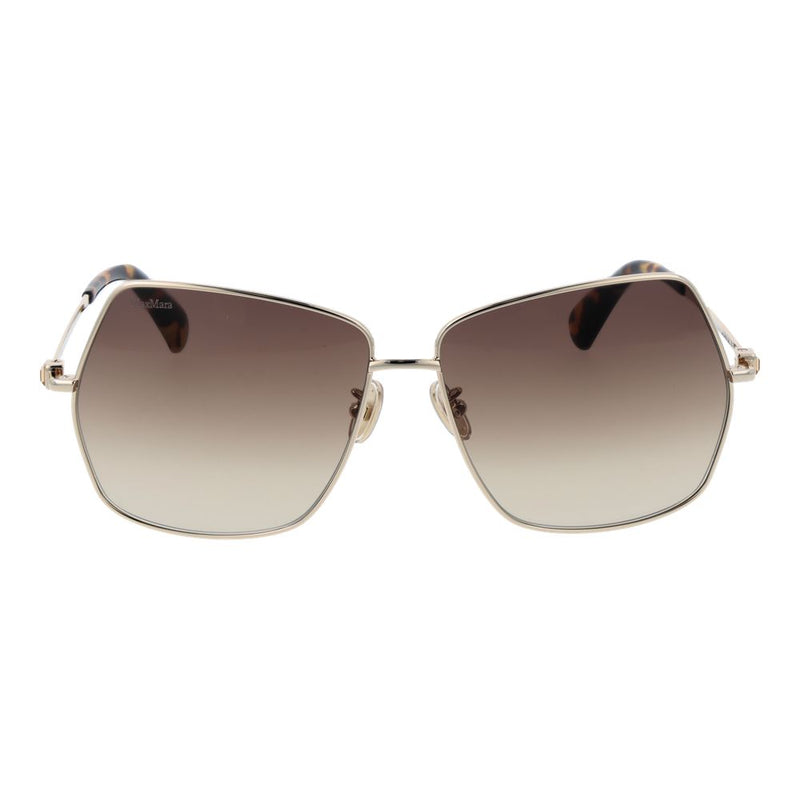 Max Mara gold metal sunglasses with oversized gradient brown square lenses and tortoiseshell temple tips