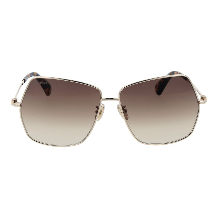 Gold metal geometric sunglasses with brown gradient lenses and tortoiseshell temple tips