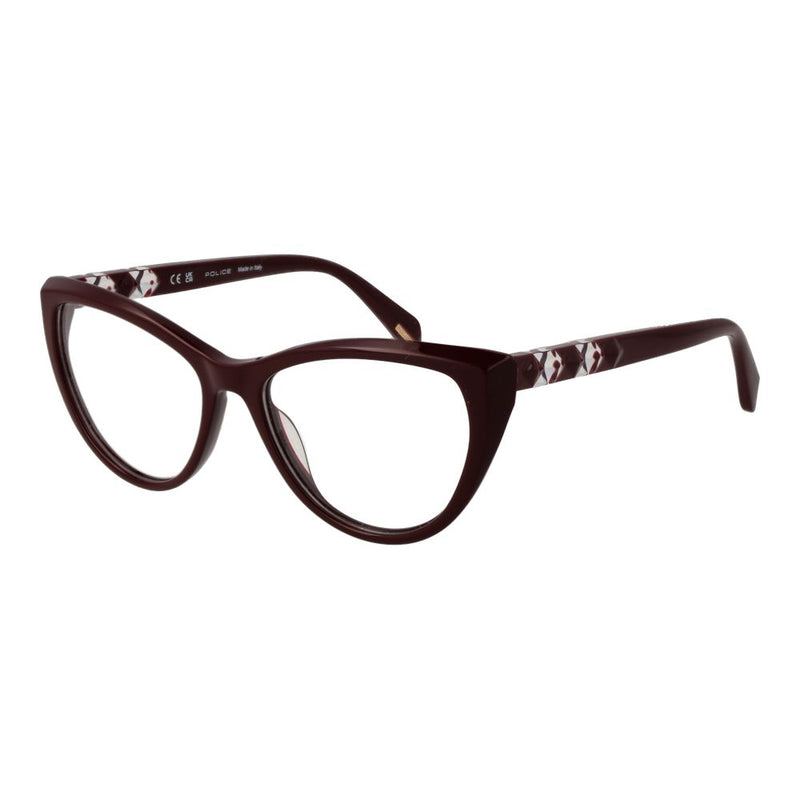 Police burgundy plastic cat-eye glasses frames with patterned temples
