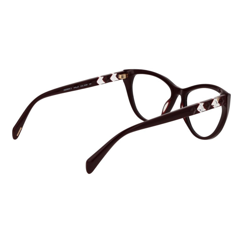Burgundy cat-eye plastic glasses frames with patterned temples