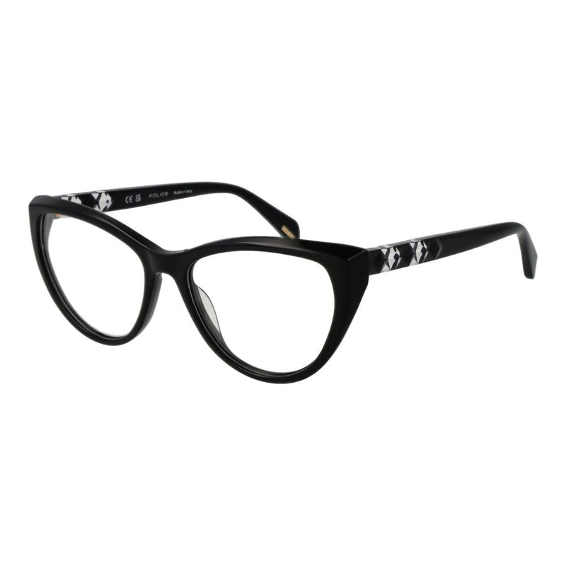 Police black plastic cat-eye glasses frames with patterned temples