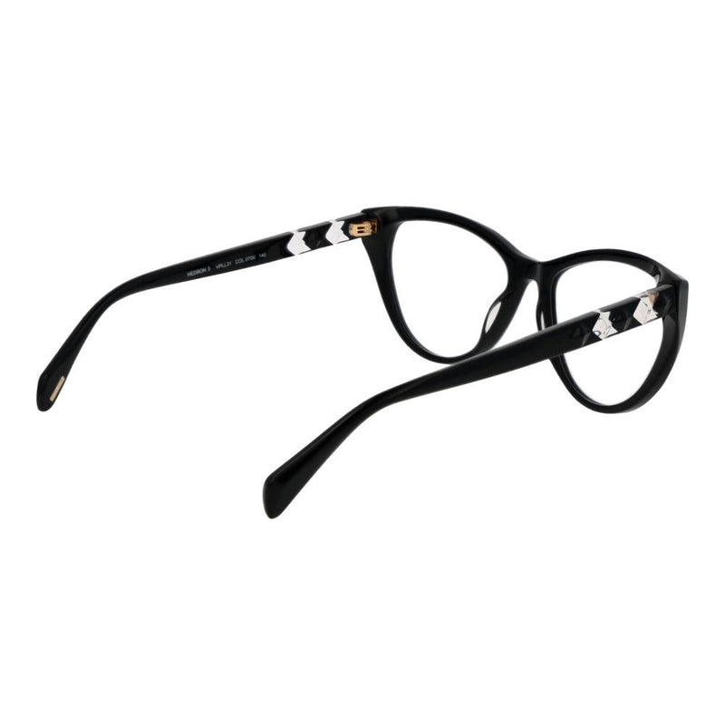 Black cat-eye plastic glasses frames with patterned temples
