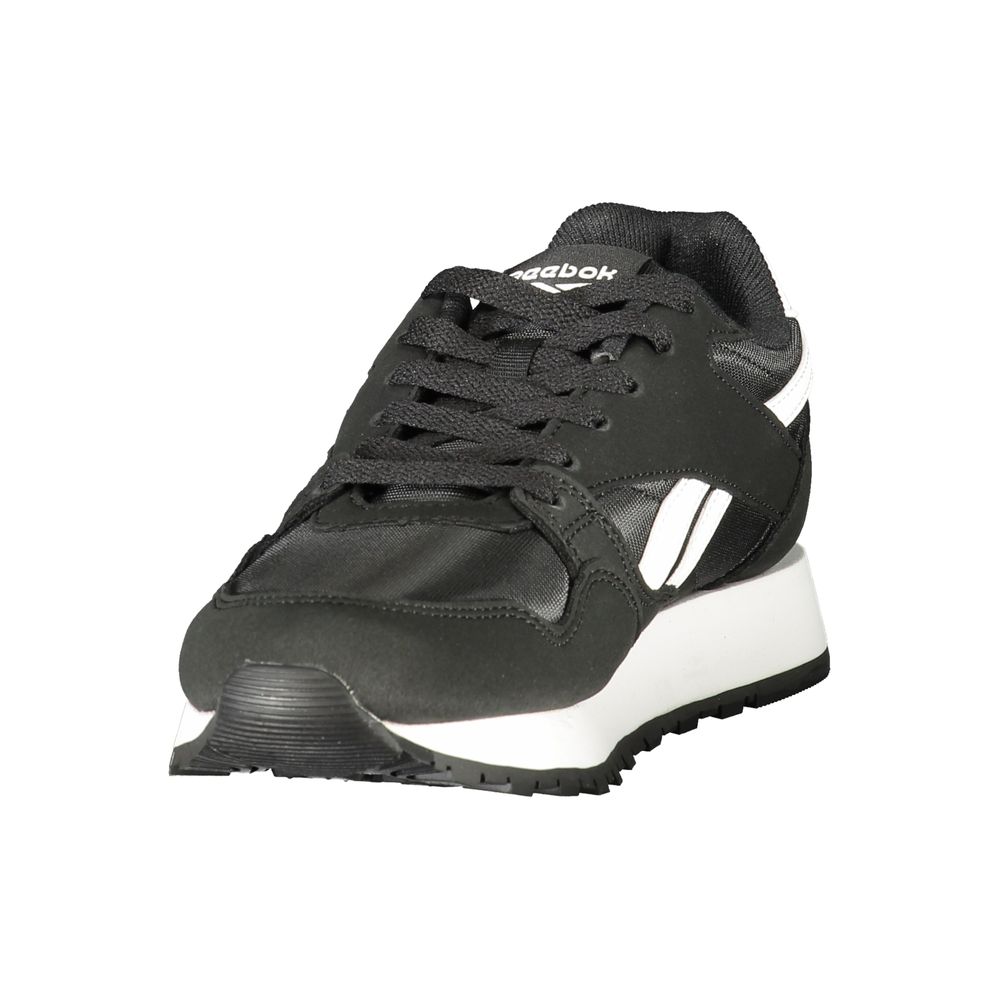 Women’s black Reebok sneaker in polyester with a sporty design and white platform sole.