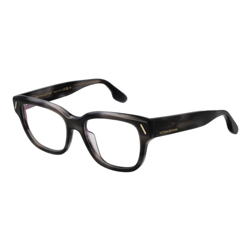 Gray acetate full-rim eyeglasses frames with thick temples and gold accent lines on the corners